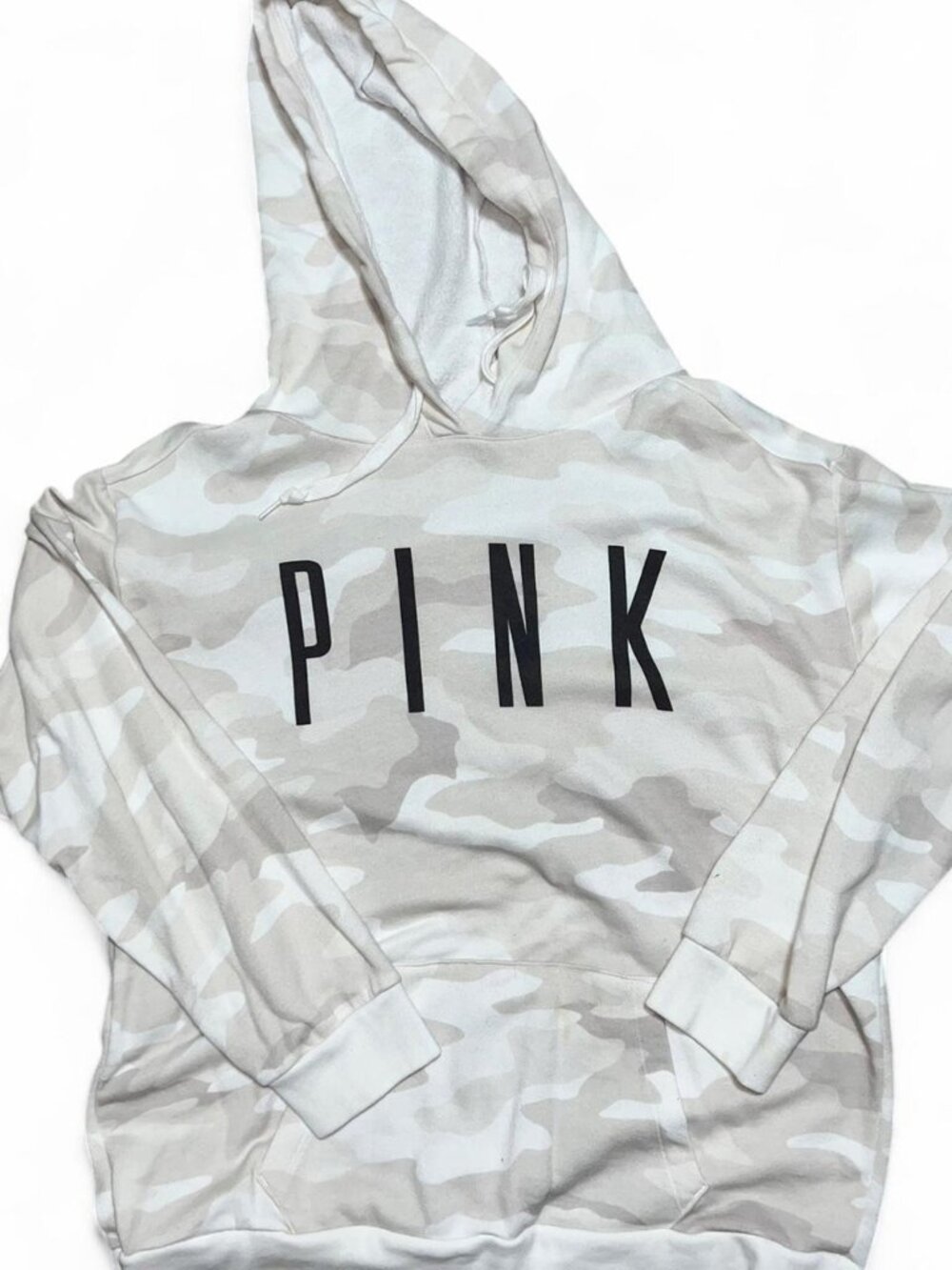 SOLD Victoria's Secret PINK White and Beige Camo Hooded Sweatshirt